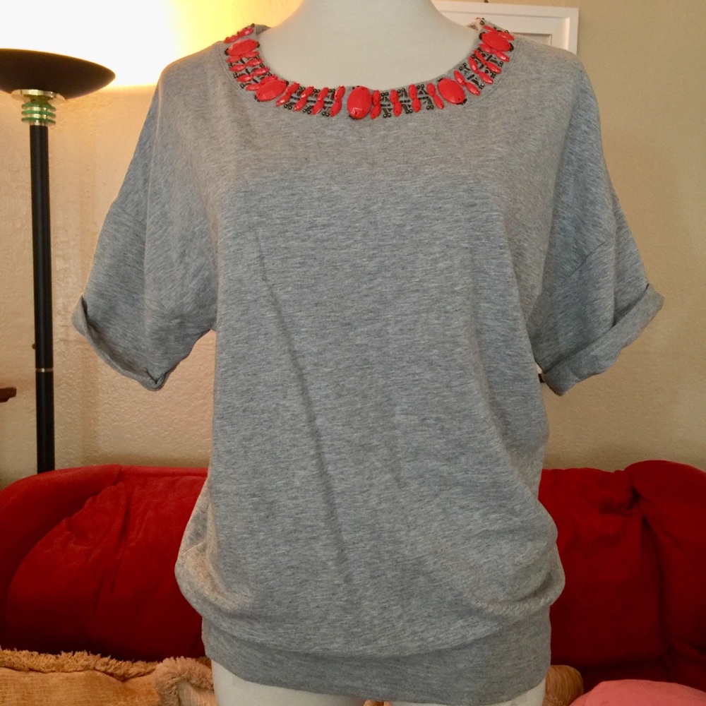 Halogen Grey Studded Short Sleeve Top Size Small